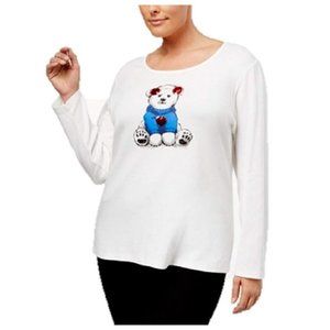 Karen Scott Plus Size Cotton Heart Bear Graphic Top, Size 1X